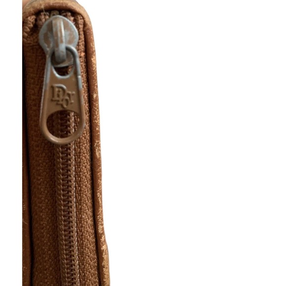 Christian Dior Vintage Wallet Olive Brown Leather Logo Zip Around - Picture 8 of 13